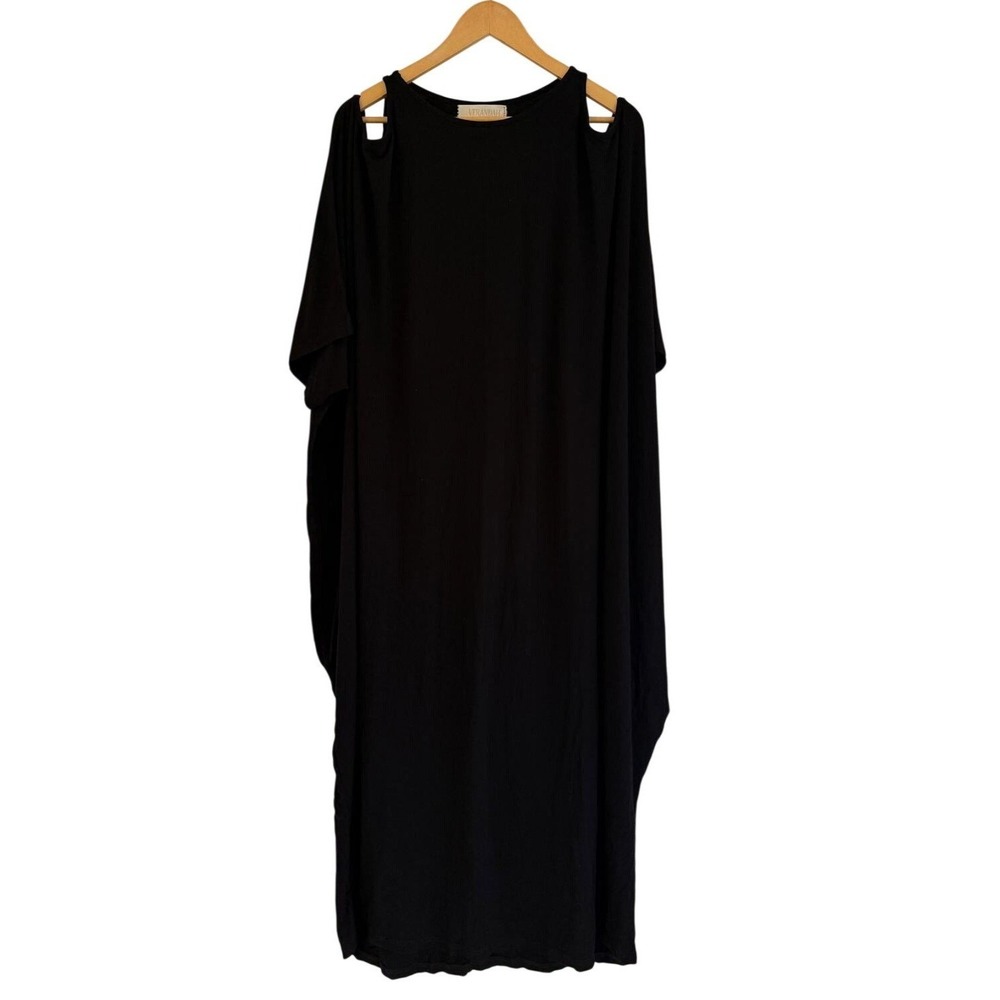 Verandah‎ by Vina Womens Black Cold Shoulder Oversized Midi Kaftan Dress Viscose